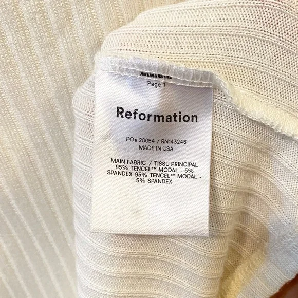 Reformation Bardot Cream Ribbed Short Sleeve Tee - Picture 6 of 8